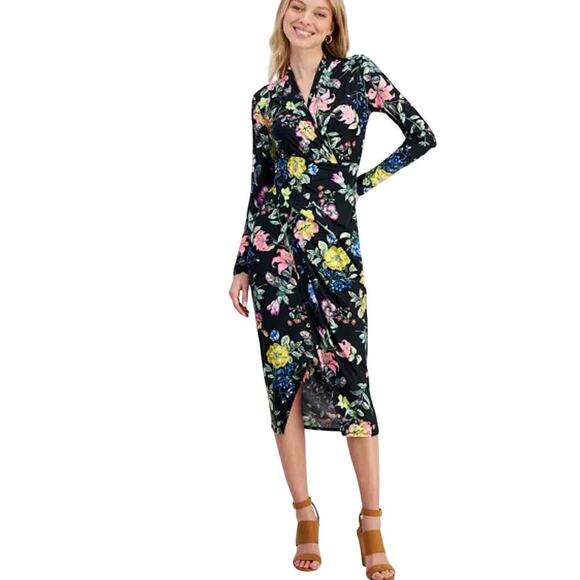 RACHEL Rachel Roy Bret Jersey Dark Floral Dress Size Large Stretch - Picture 7 of 12